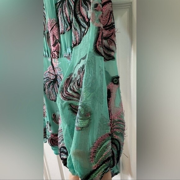 Cynthia Rowley Inverness Metallic Fish Blouson-sleeve Dress In Green Sz4 - Picture 6 of 13